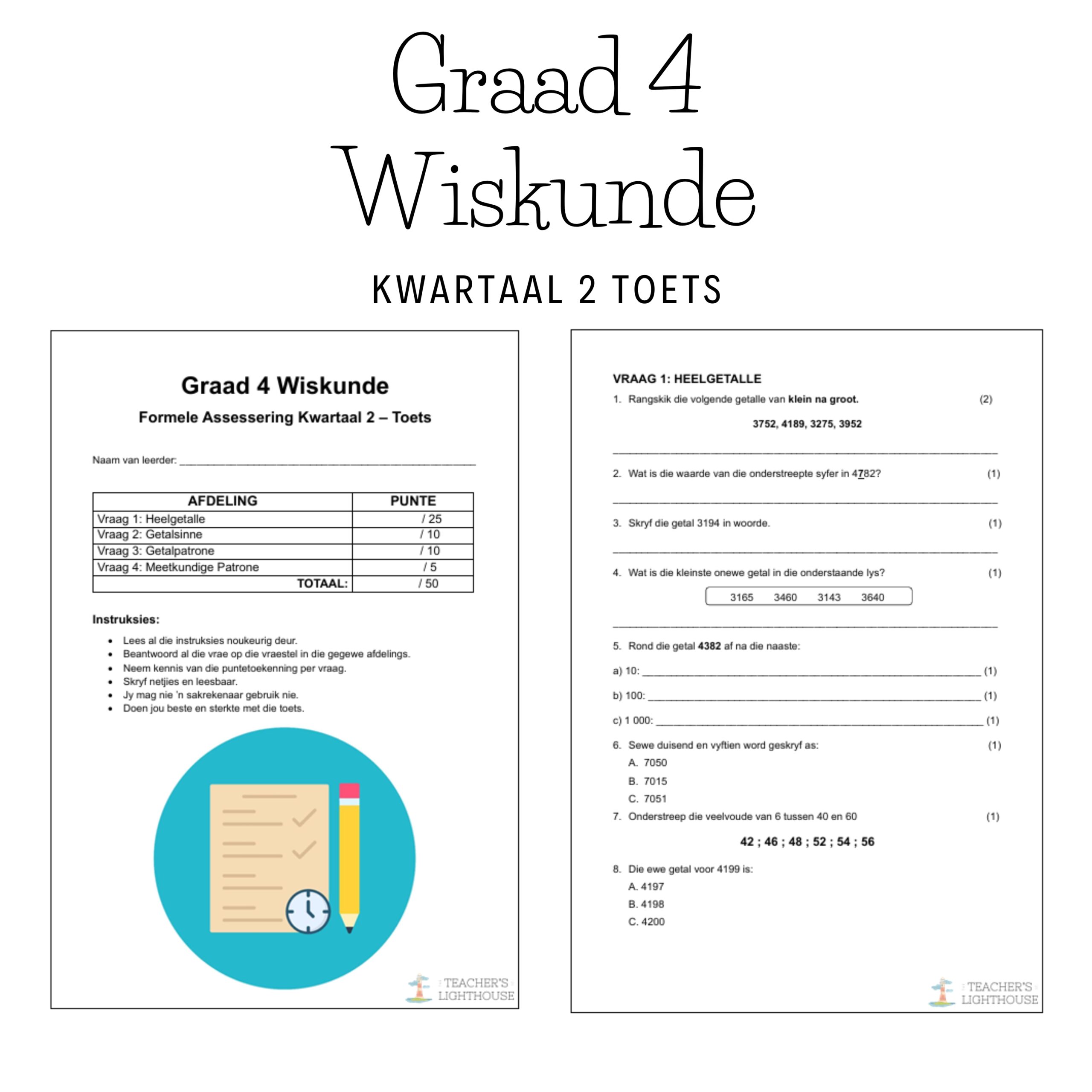 Grade 4 Mathematics Term 2 Test (2025) – teacherslighthouse