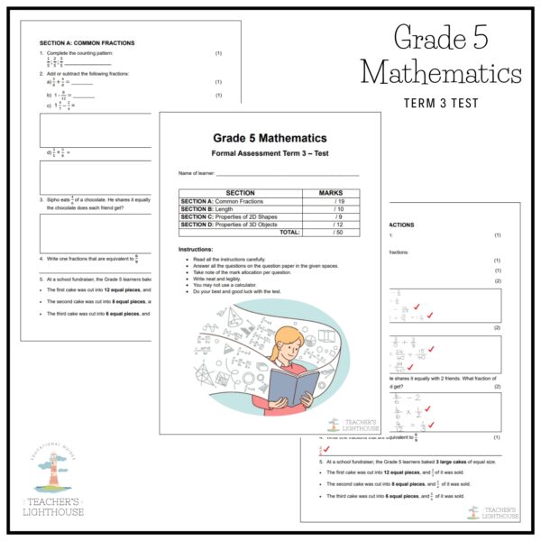 Grade 5 Mathematics Term 3 Assessment – Test (2025) – teacherslighthouse