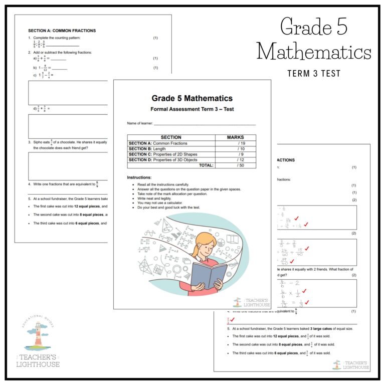 Grade 5 Mathematics Term 3 Assessment – Test (2025) – teacherslighthouse