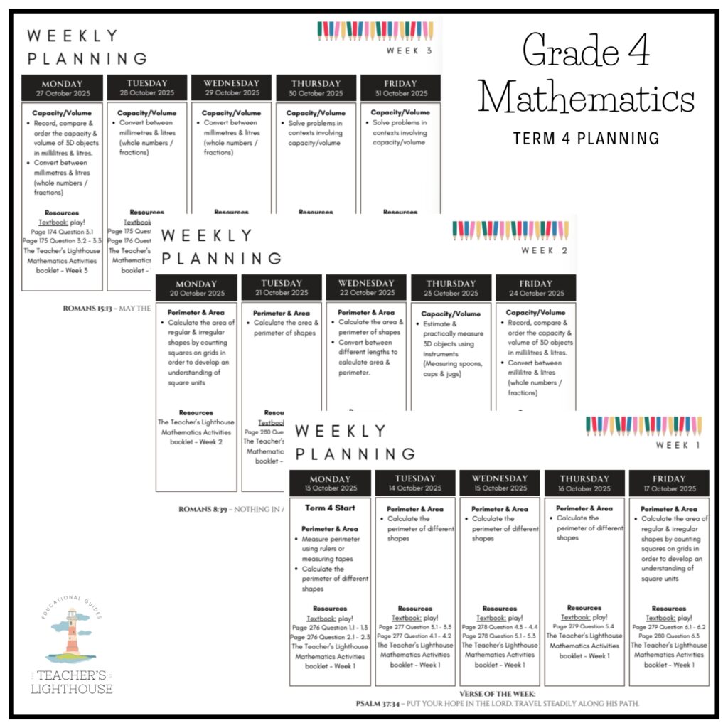 Grade 4 Mathematics Term 4 2025 Planning & Activities – teacherslighthouse
