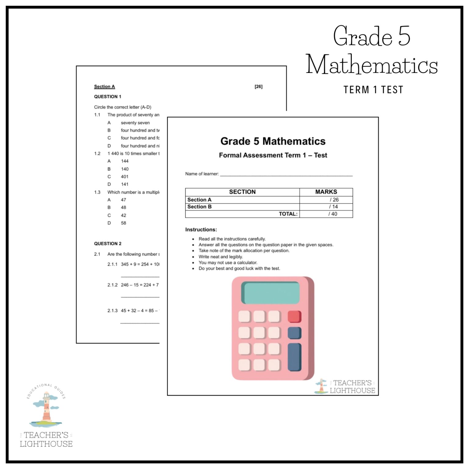 Grade 5 Mathematics Term 1 Test 2026 – teacherslighthouse