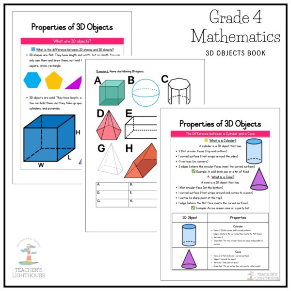 Grade 4 Mathematics Term 2 2026 3D Objects Book – teacherslighthouse